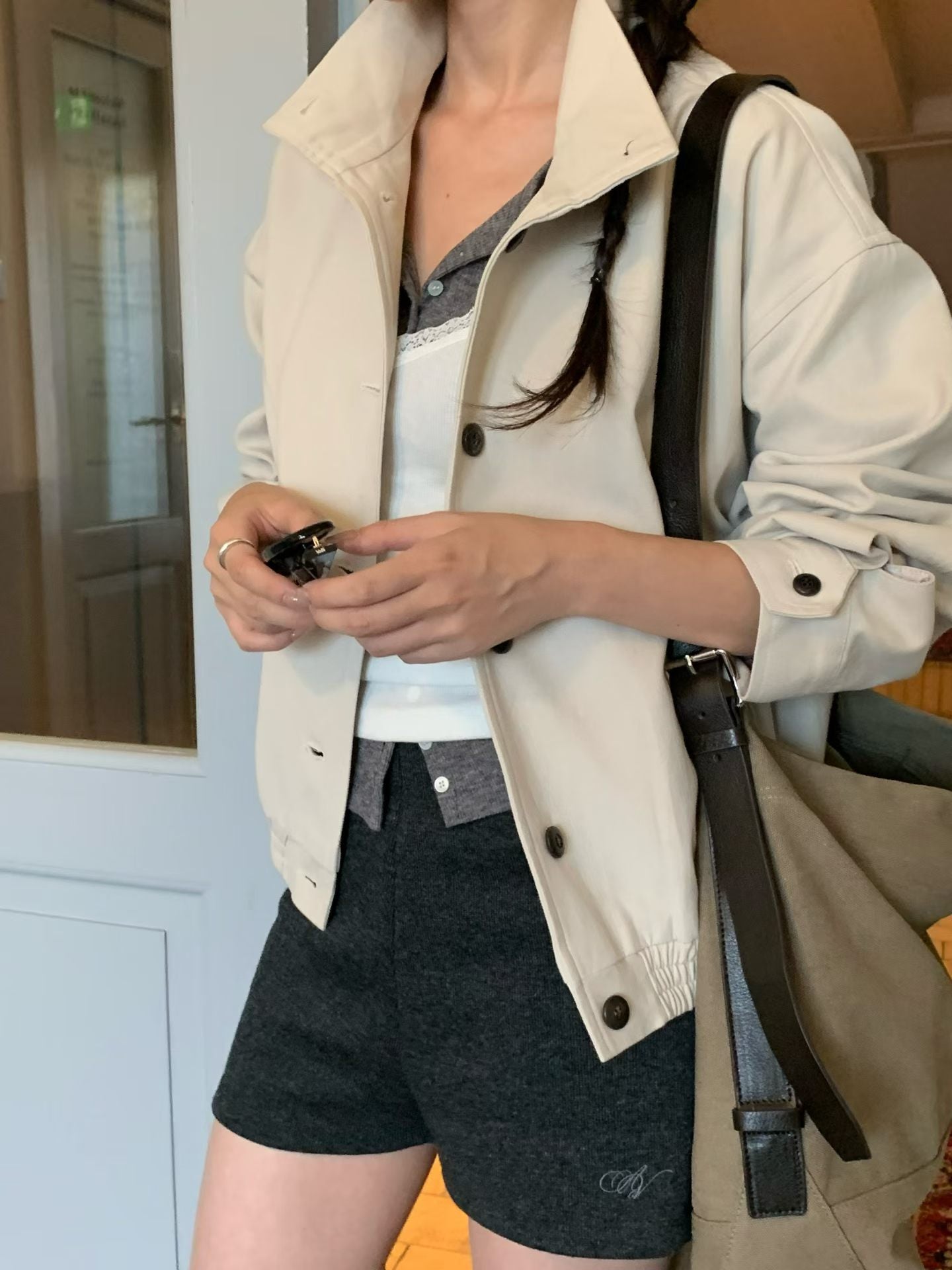Angel Korea 秋扣子立領風衣外K14