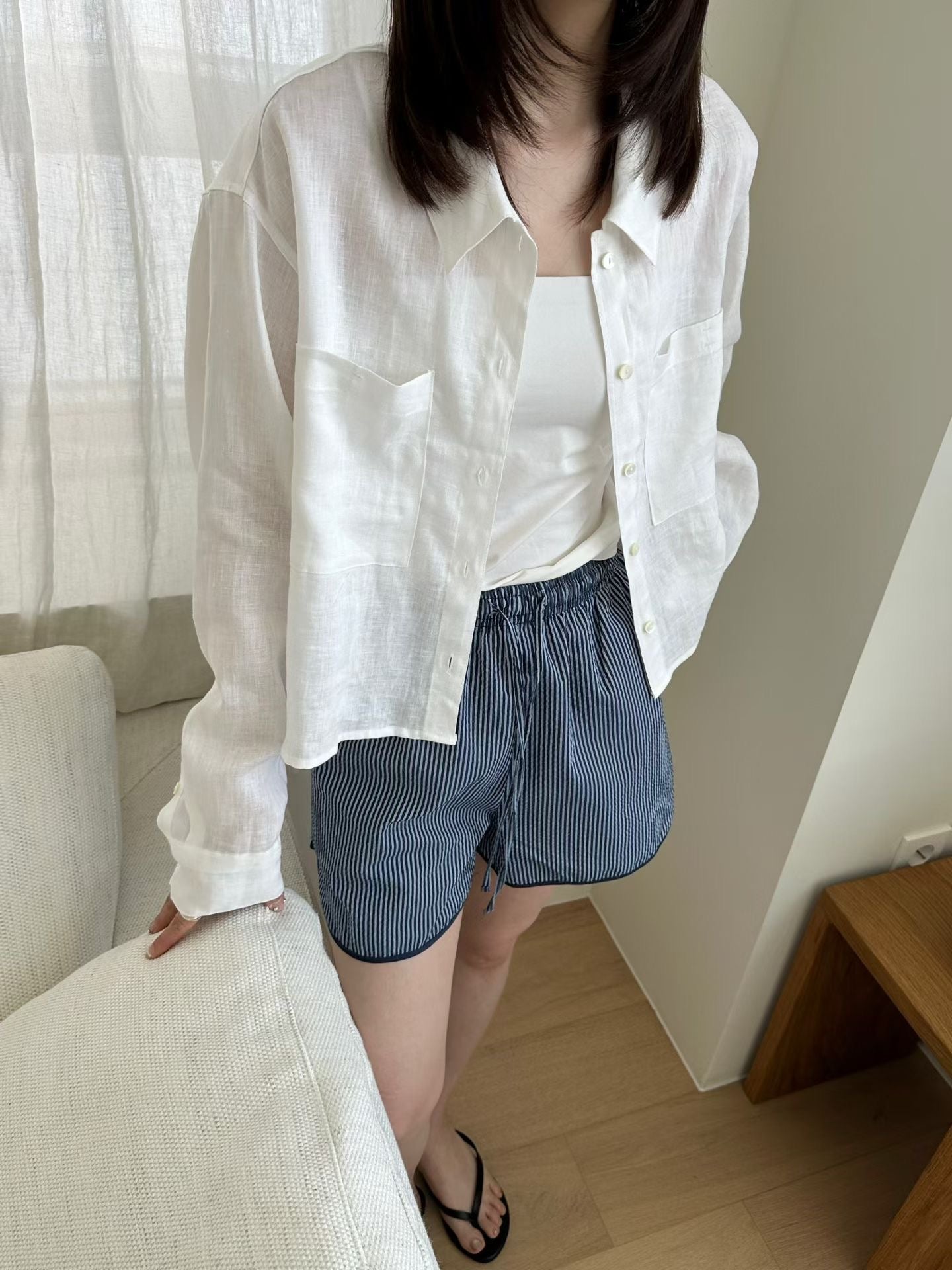 Angel Korea 夏100%亞麻襯衫