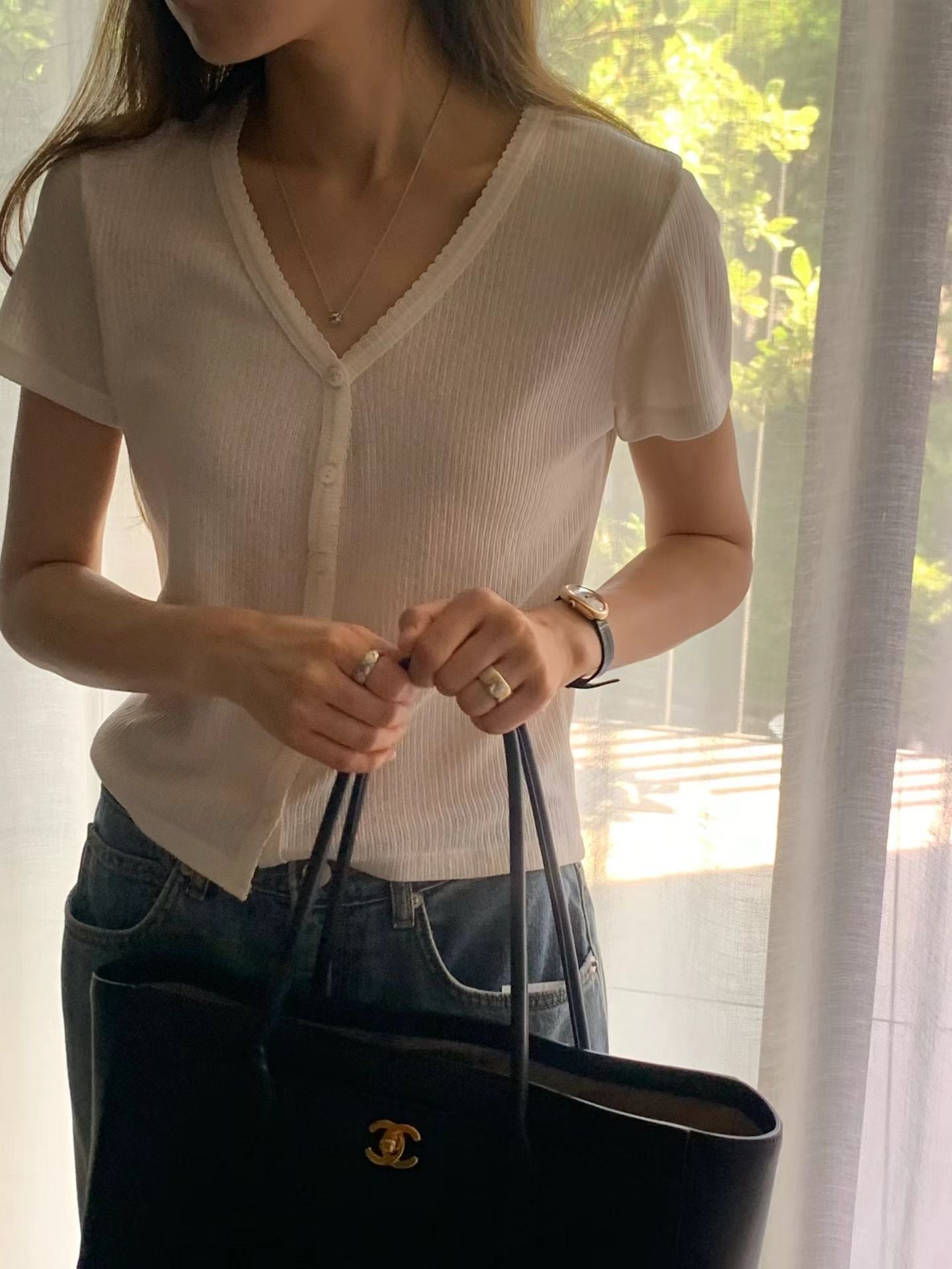 Angel Korea 夏V領短袖排釦外