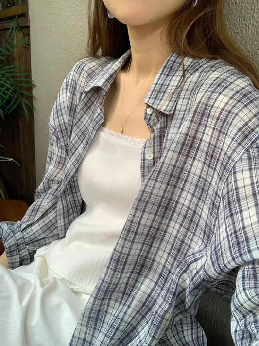 Angel Korea 夏輕薄格子襯衫