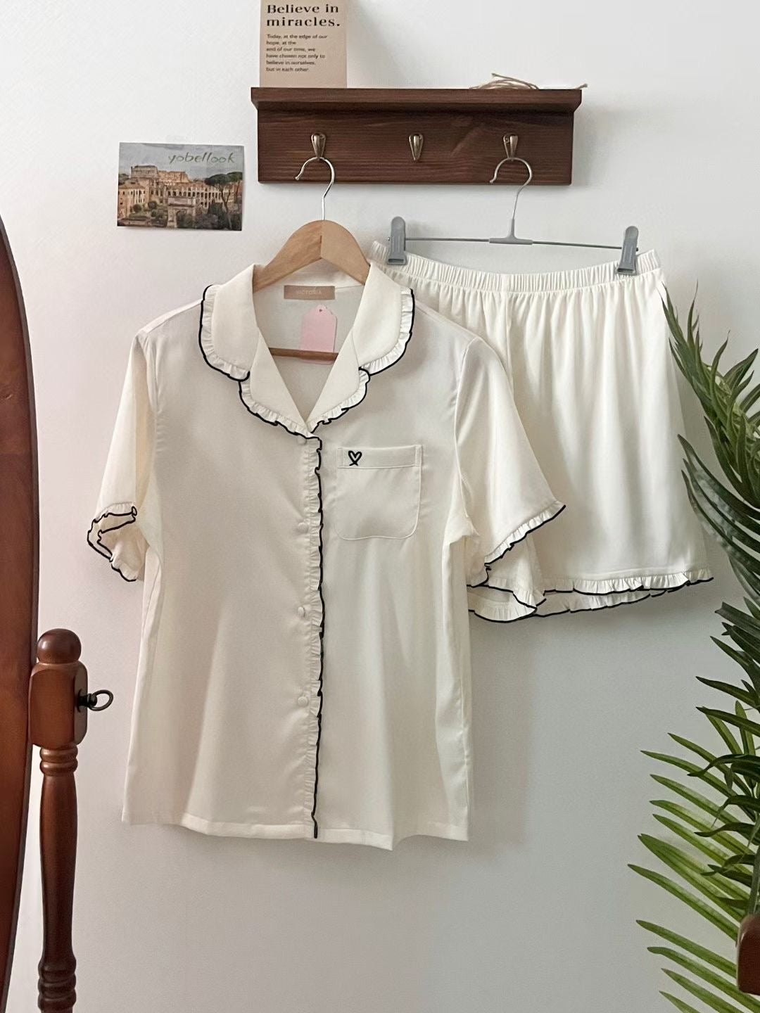 Angel Korea 絲質荷葉滾邊睡衣套裝