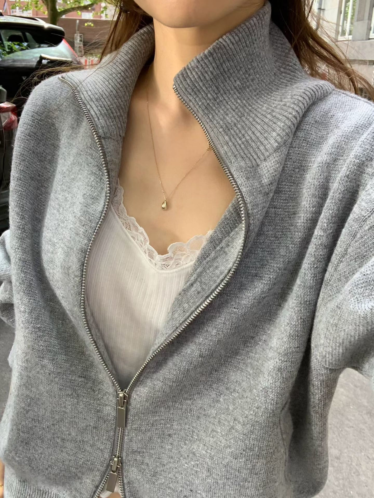 Angel Korea 秋立領針織拉鍊外O65