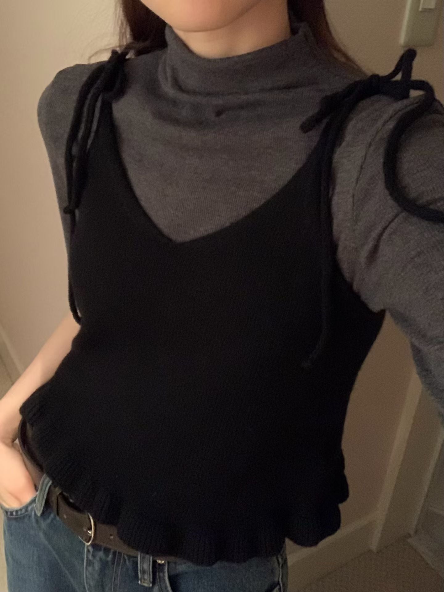 Angel Korea 秋法式綁結背心O68