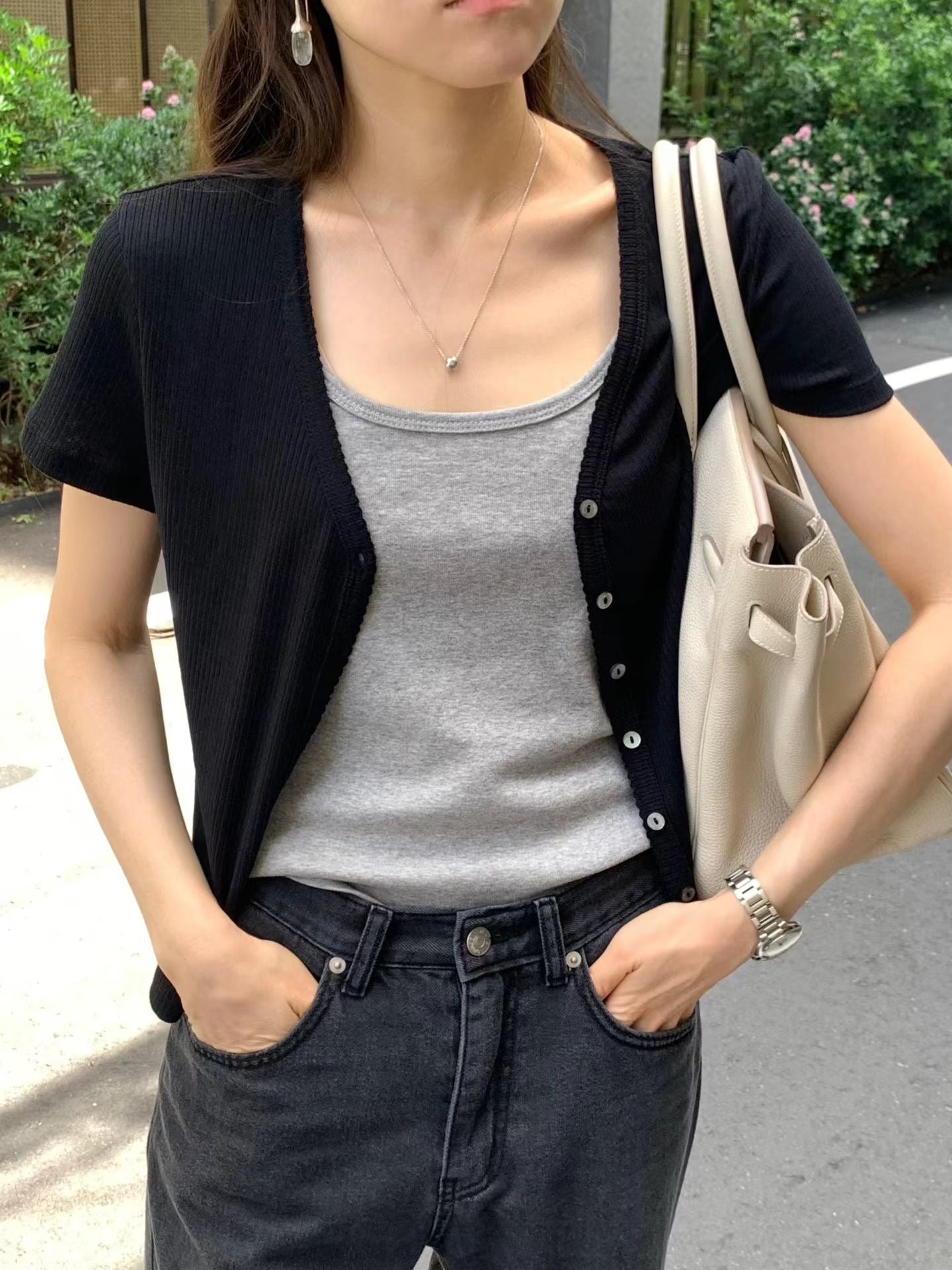 Angel Korea 夏V領短袖排釦外