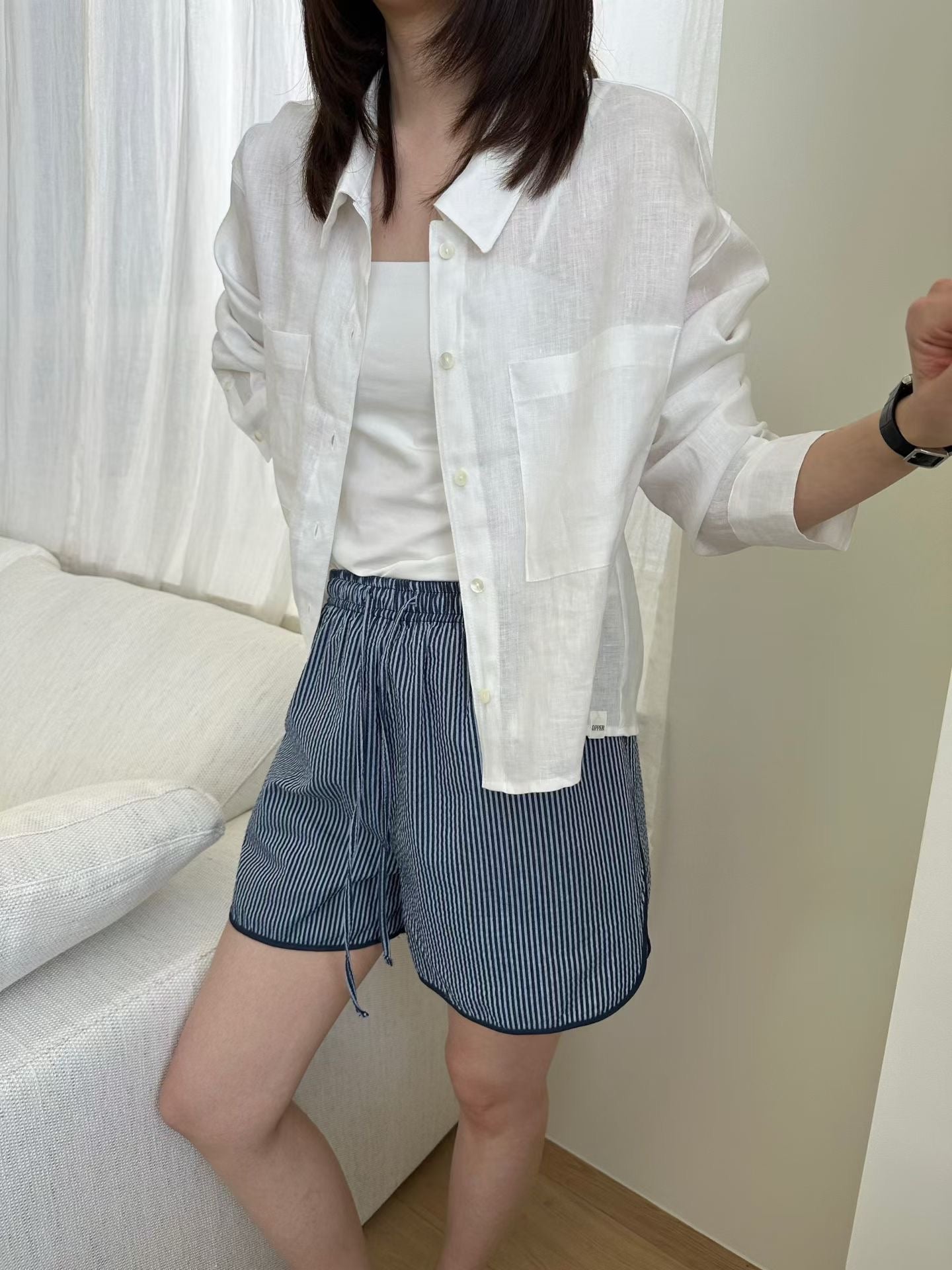Angel Korea 夏100%亞麻襯衫