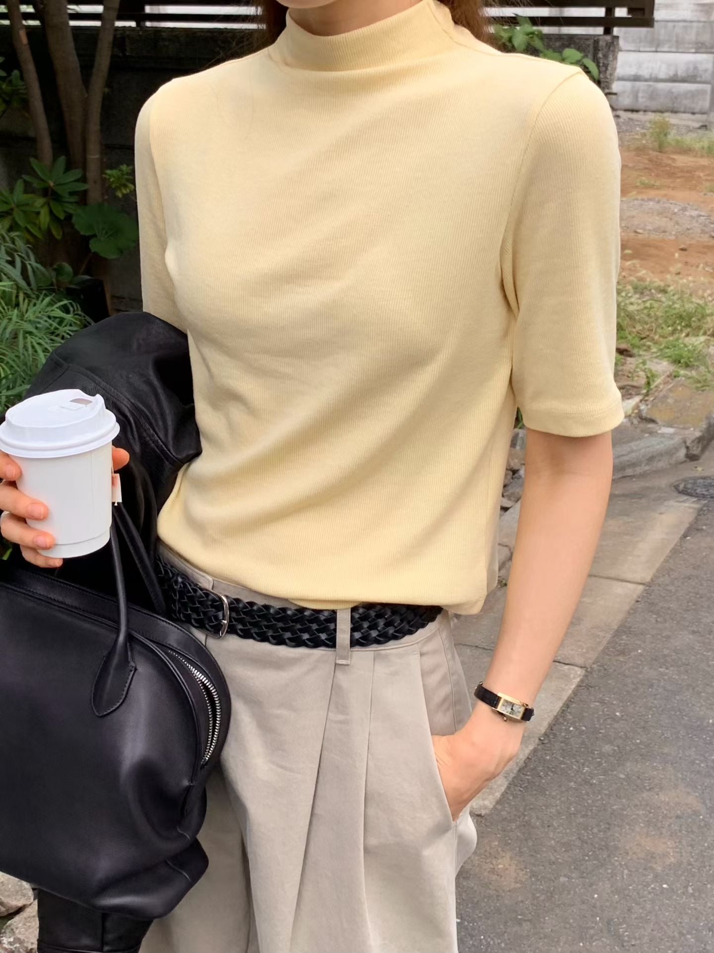 Angel Korea 秋立領五分袖上衣O82