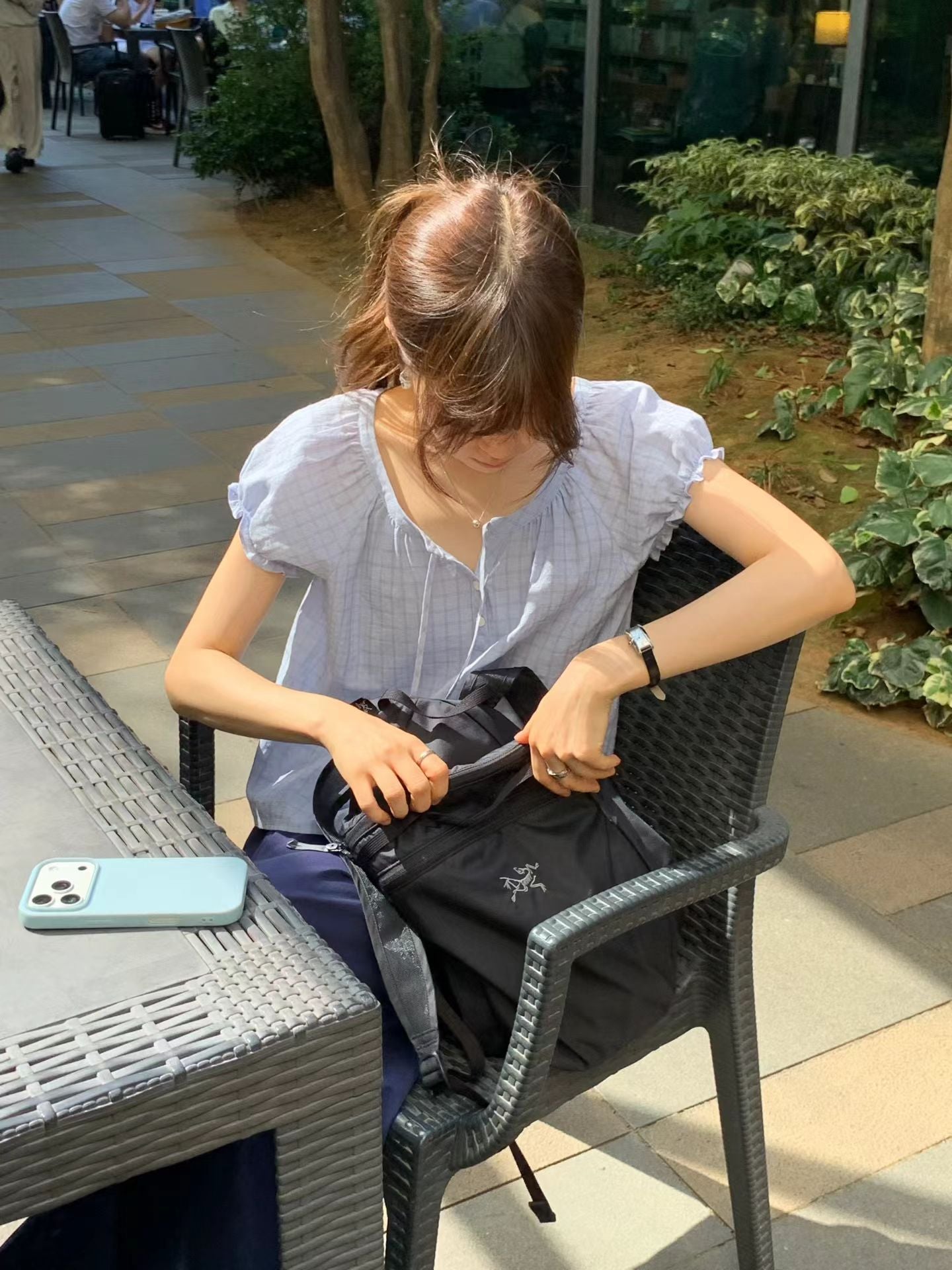 Angel Korea 夏格子澎袖上衣