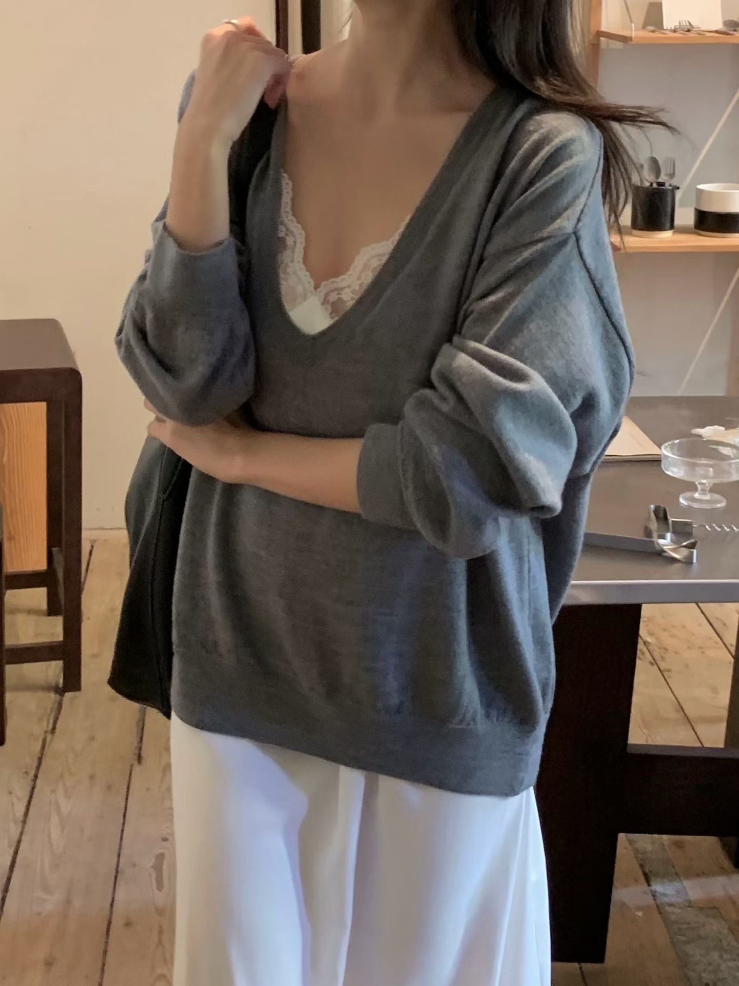 Angel Korea 秋大v領針織衫K02