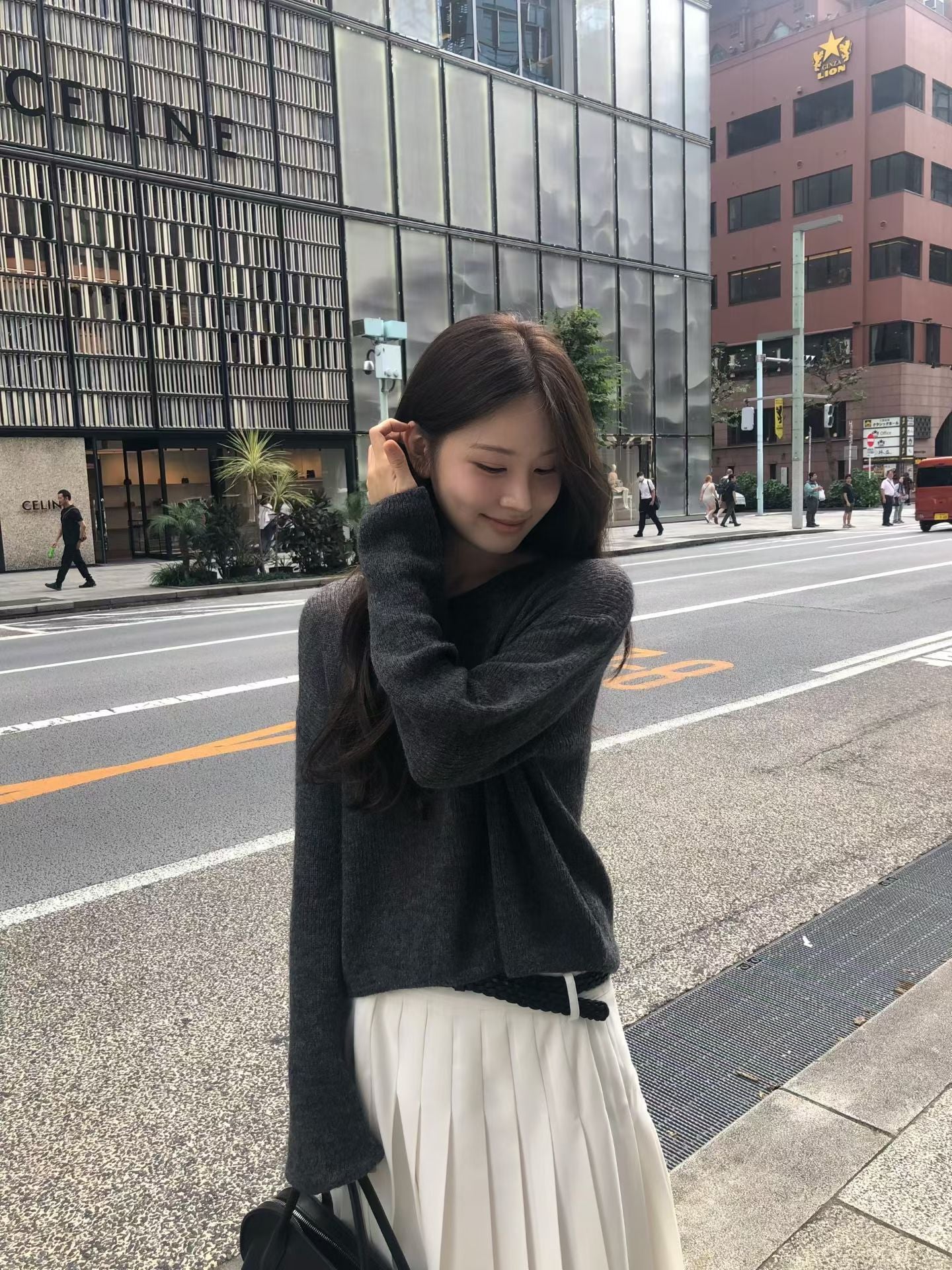 Angel Korea 秋雪紡百褶中裙O76