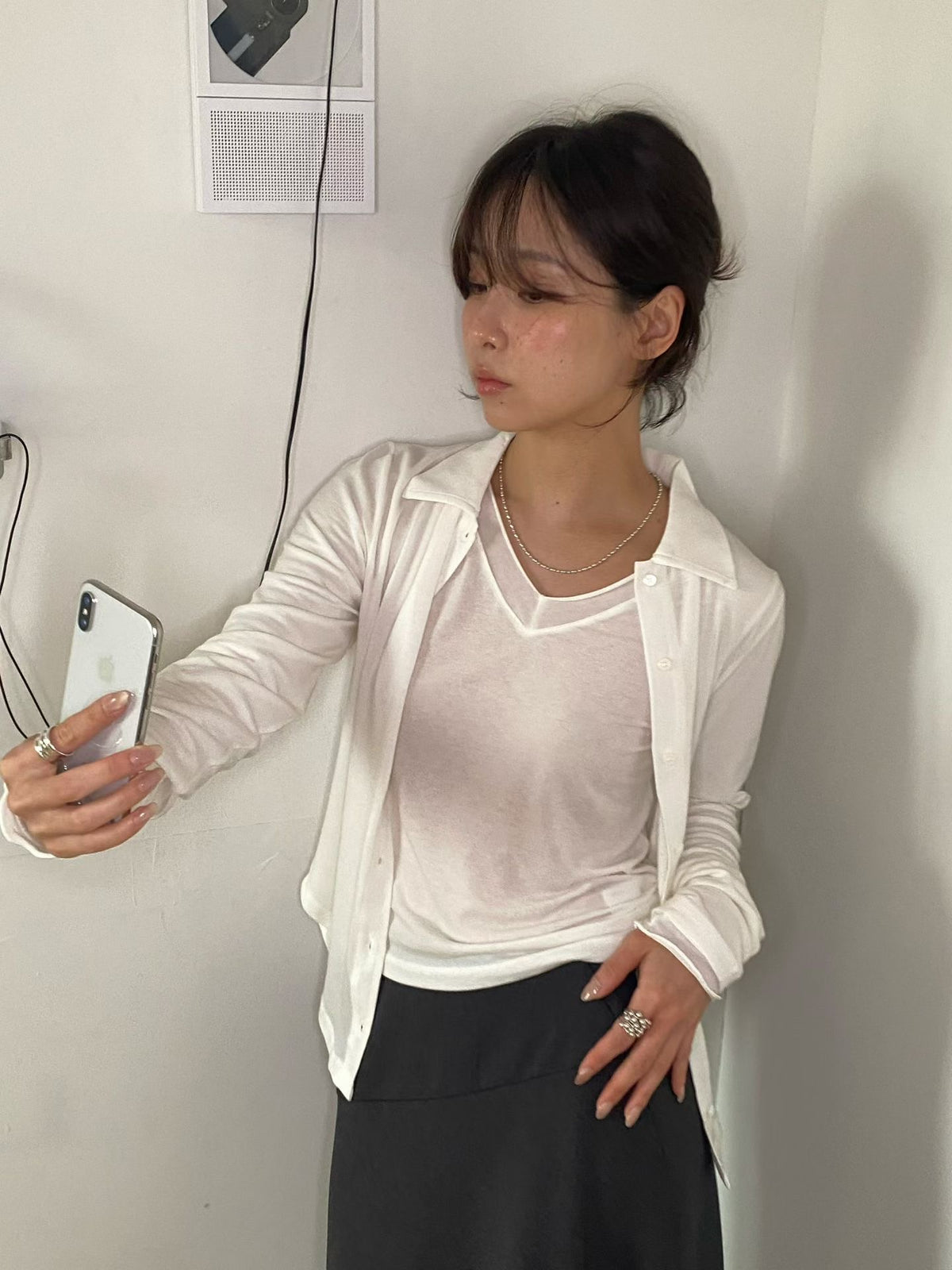 Angel Korea 秋極簡polo領排釦上衣I04