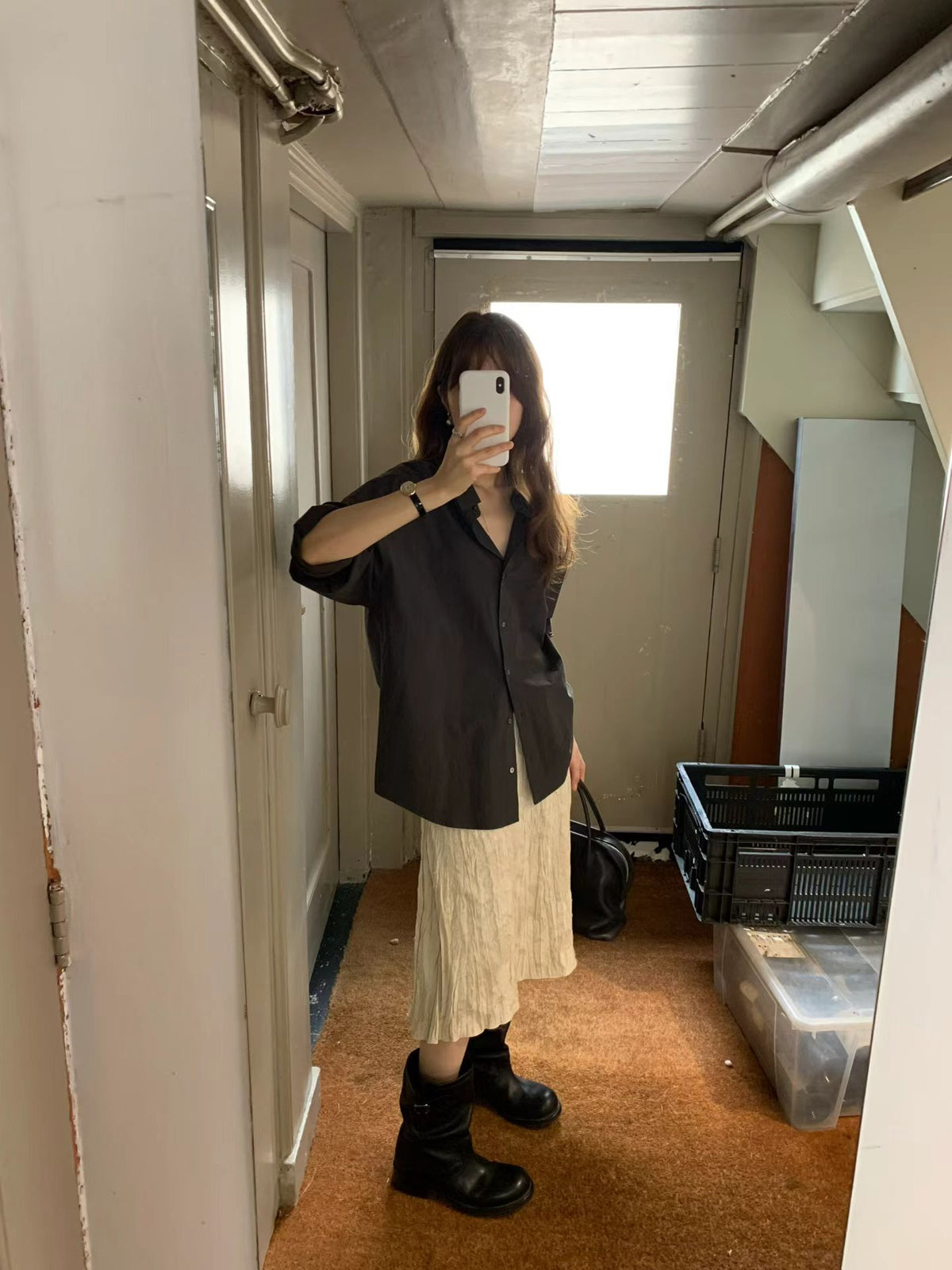 Angel Korea 秋奶油波紋長裙O34