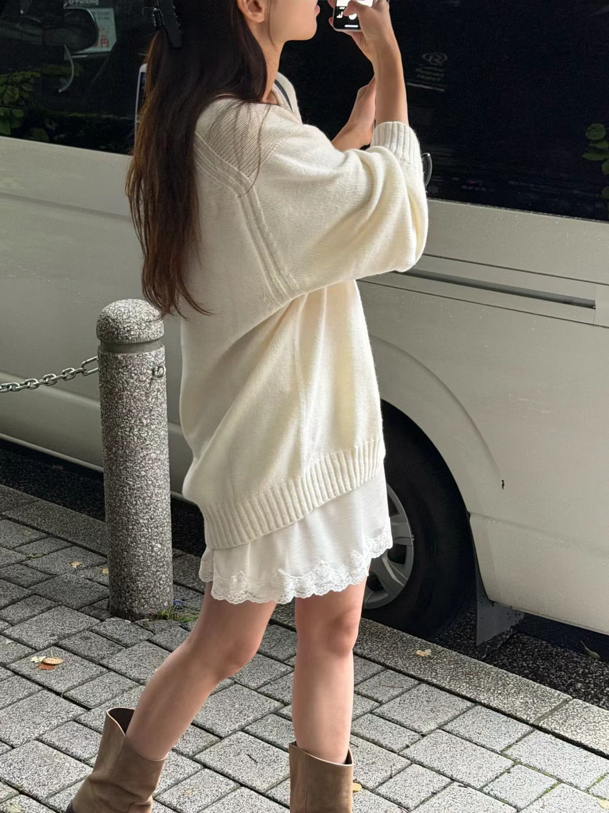 Angel Korea 秋 緞面蕾絲裙O01