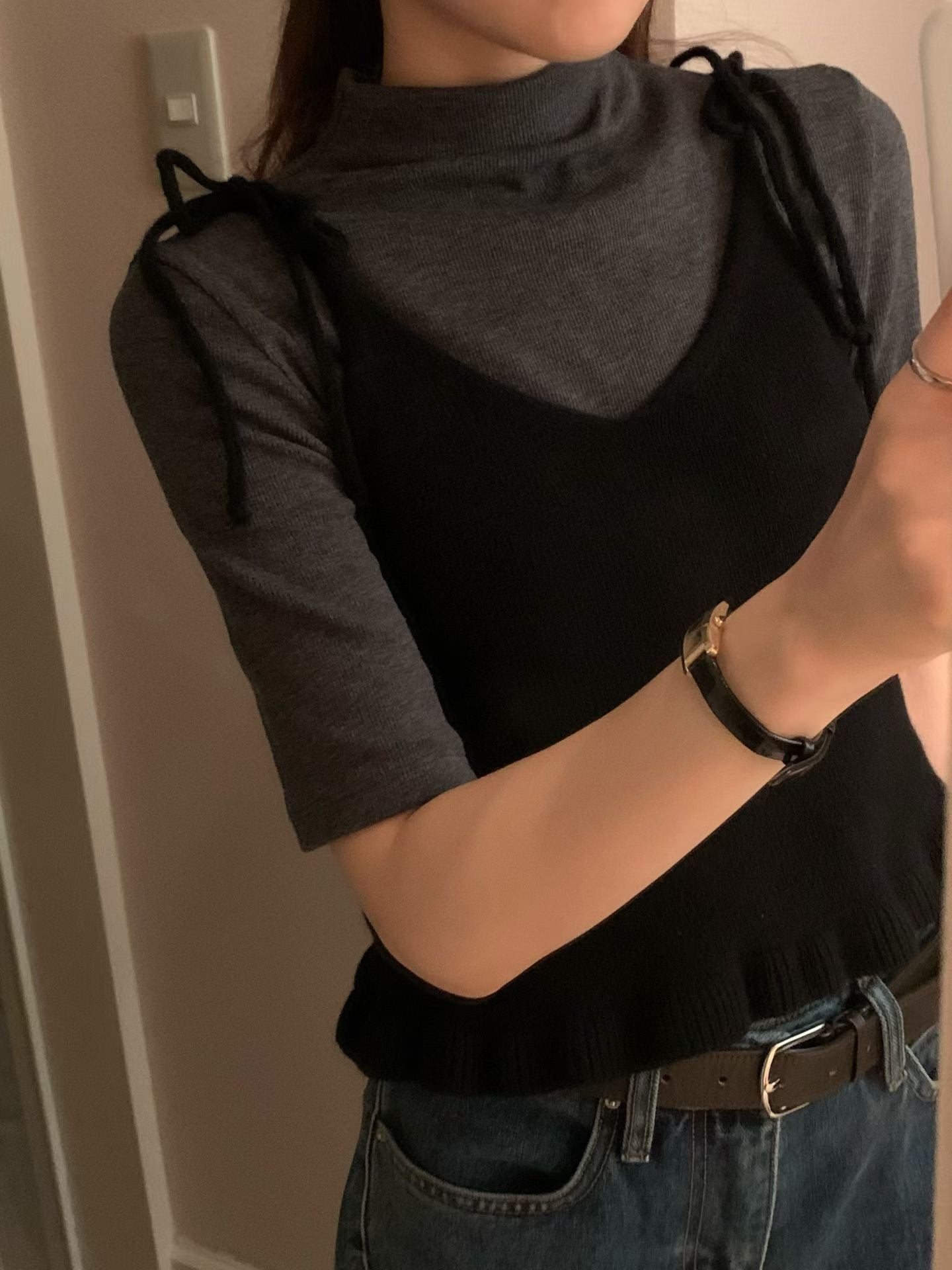 Angel Korea 秋法式綁結背心O68