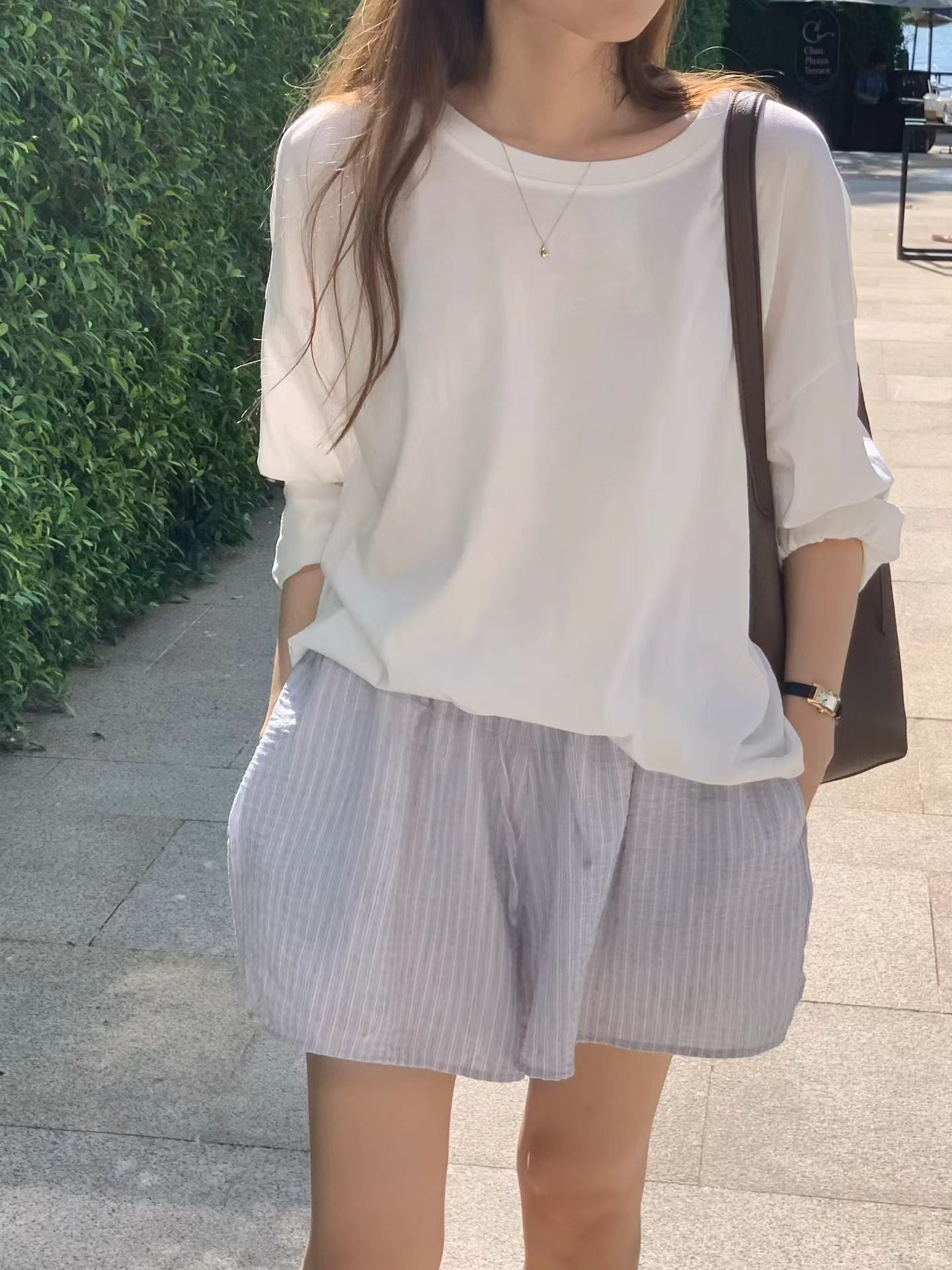 夏藍直紋短褲