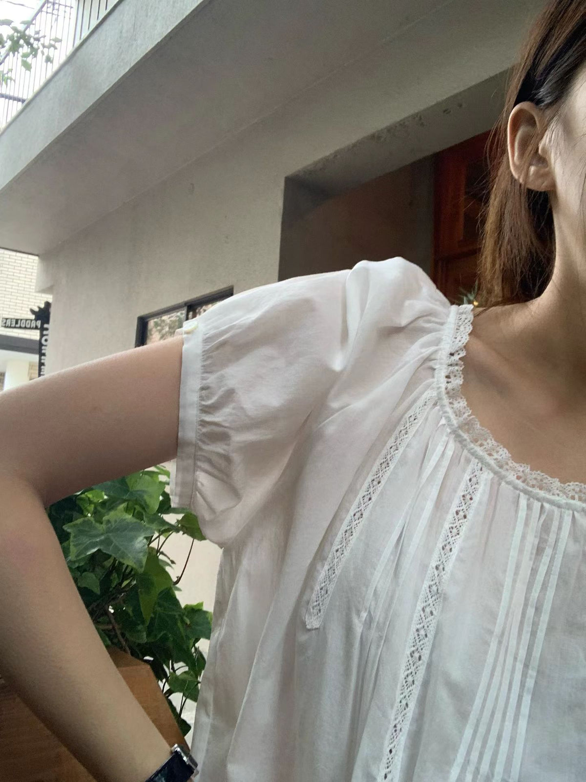 Angel Korea 秋短袖蕾絲上衣O58