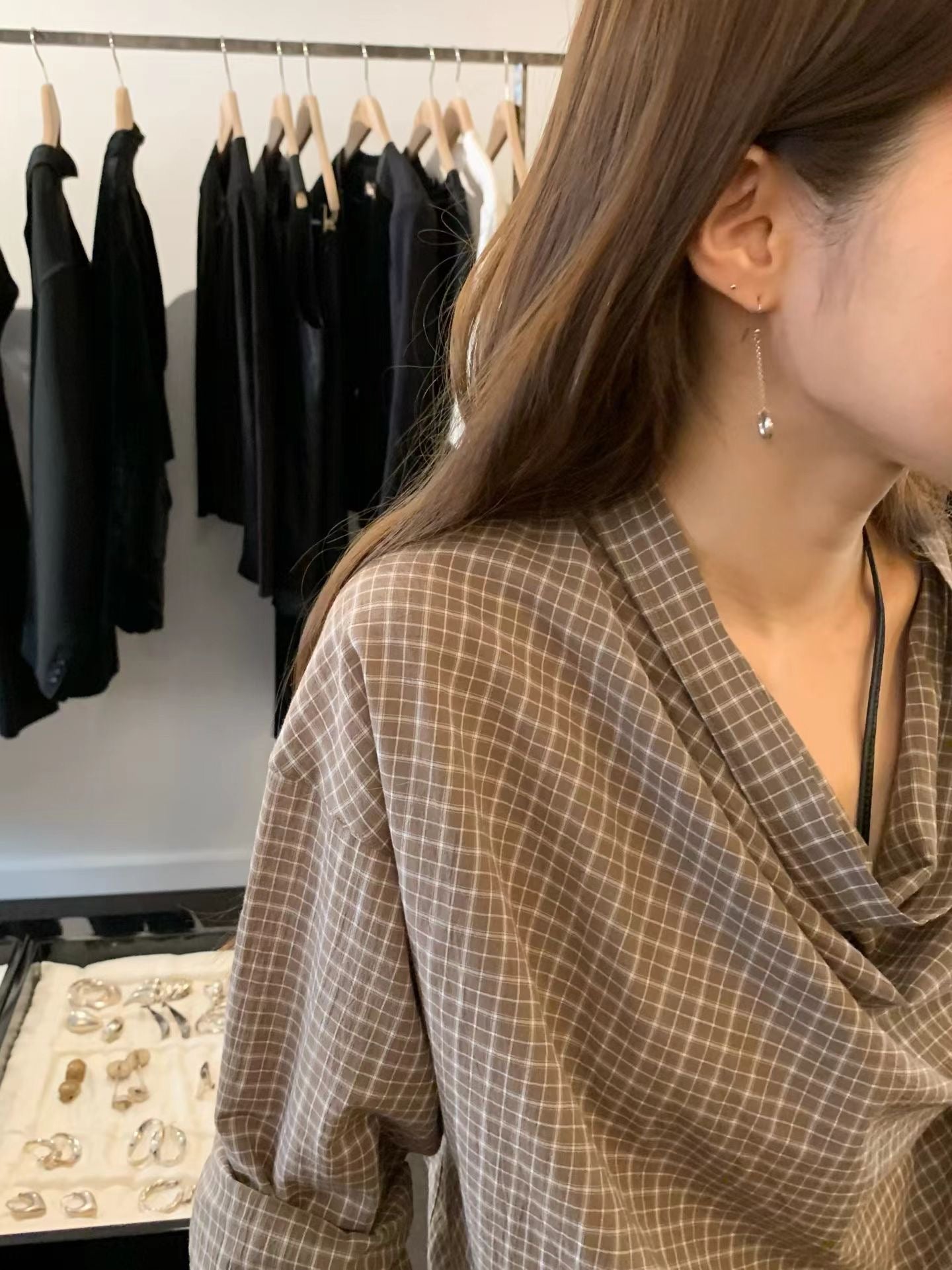 Angel Korea 秋 垂墜格紋上衣O27