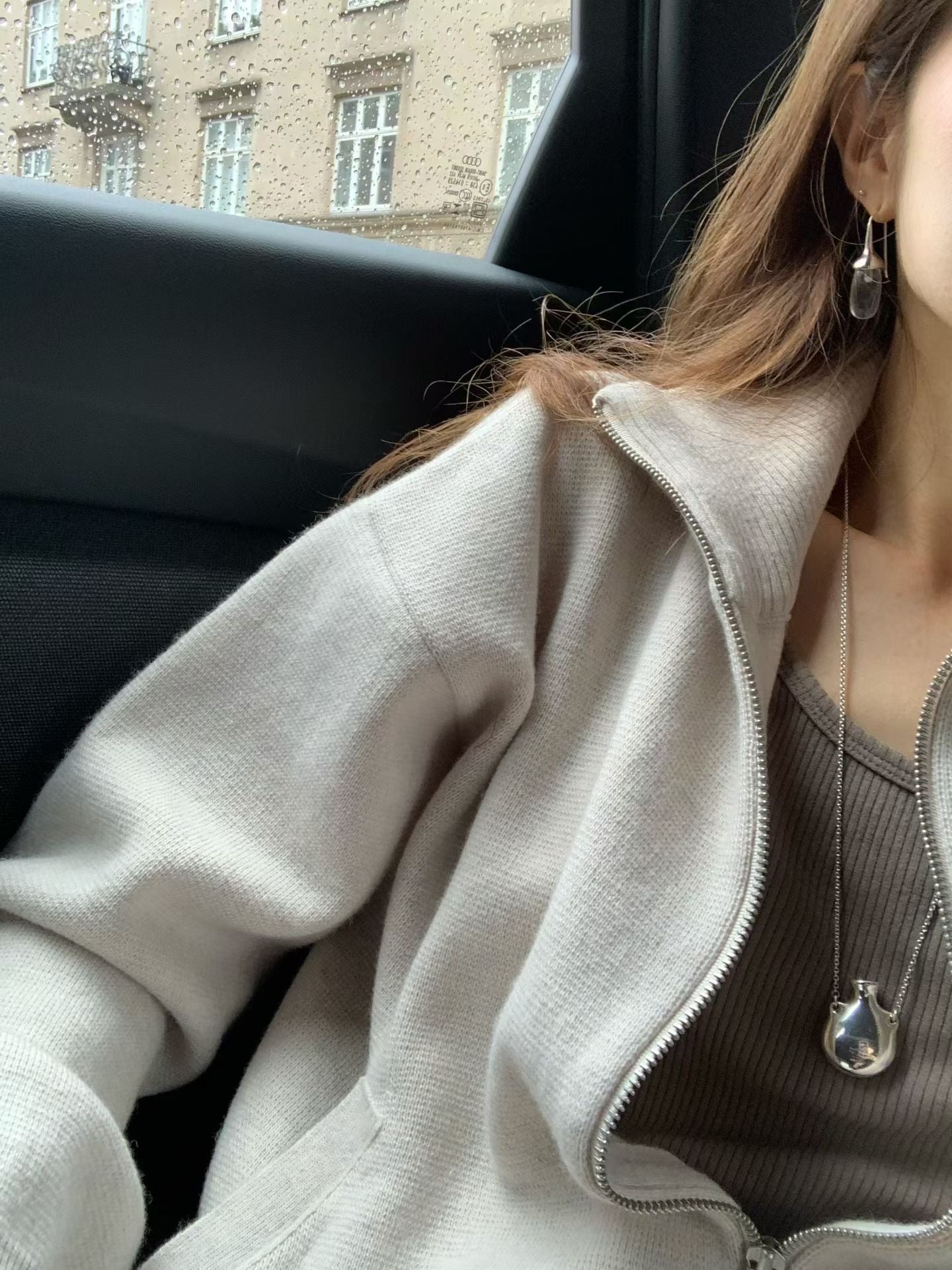 Angel Korea 秋立領針織拉鍊外O65