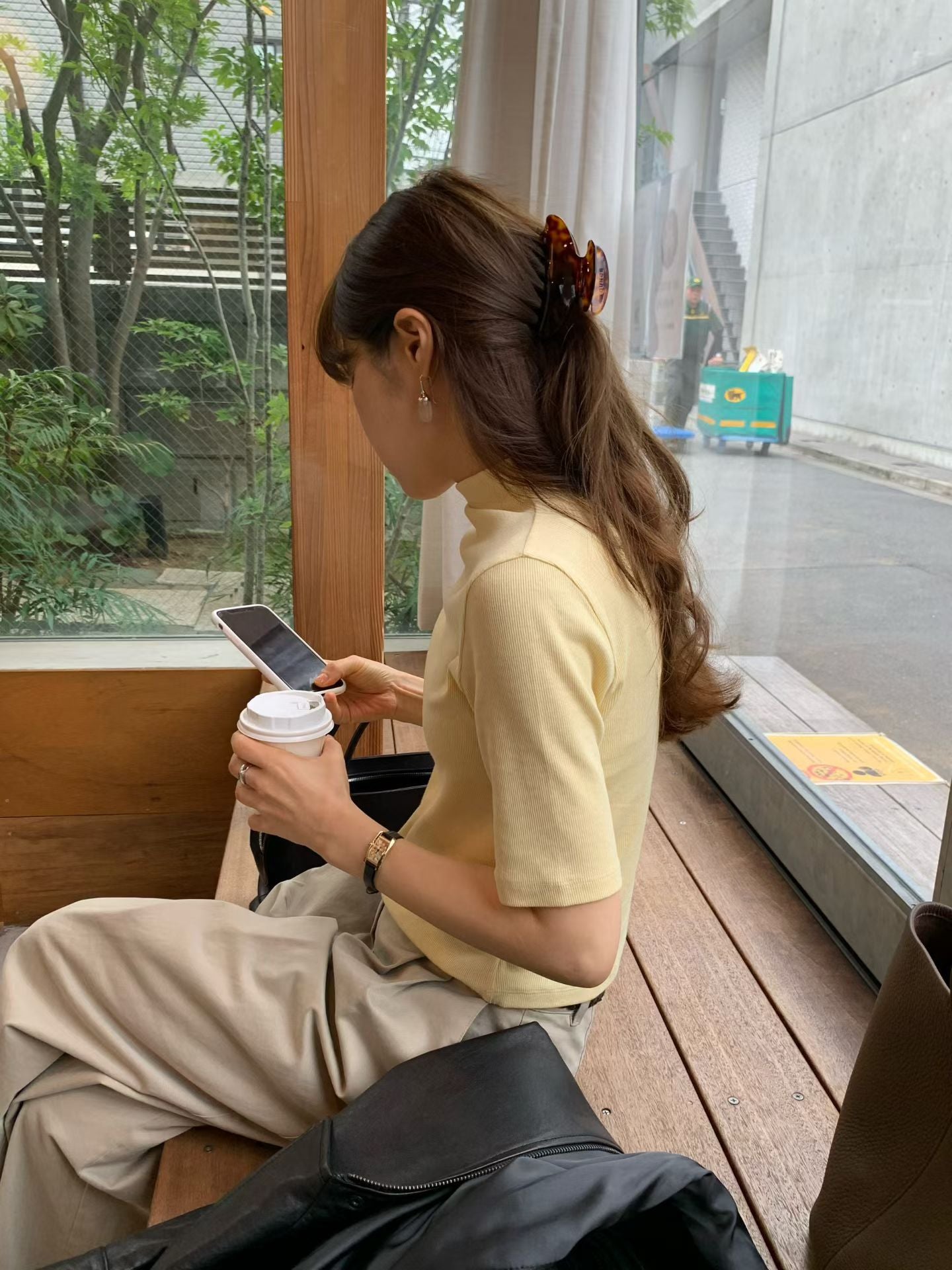 Angel Korea 秋立領五分袖上衣O82