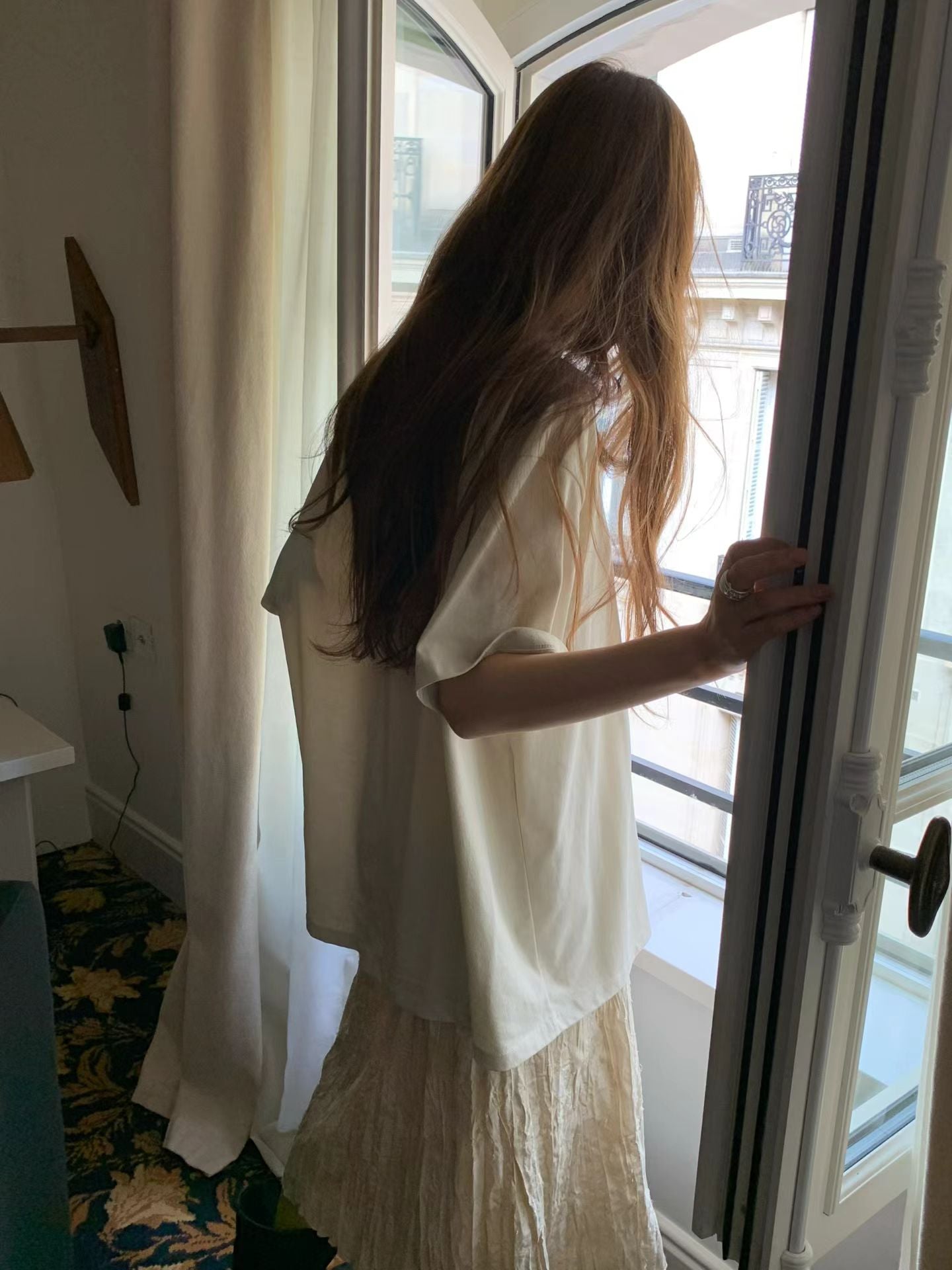 Angel Korea 秋奶油波紋長裙O34