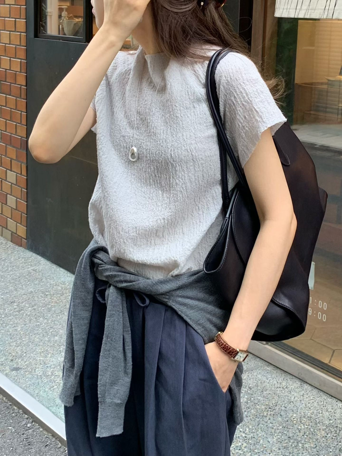 Angel Korea 柔霧中領短袖上衣O73