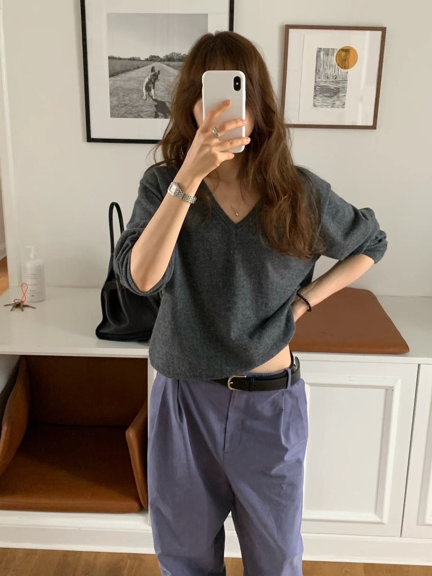 Angel Korea 秋無接縫V領針織O15