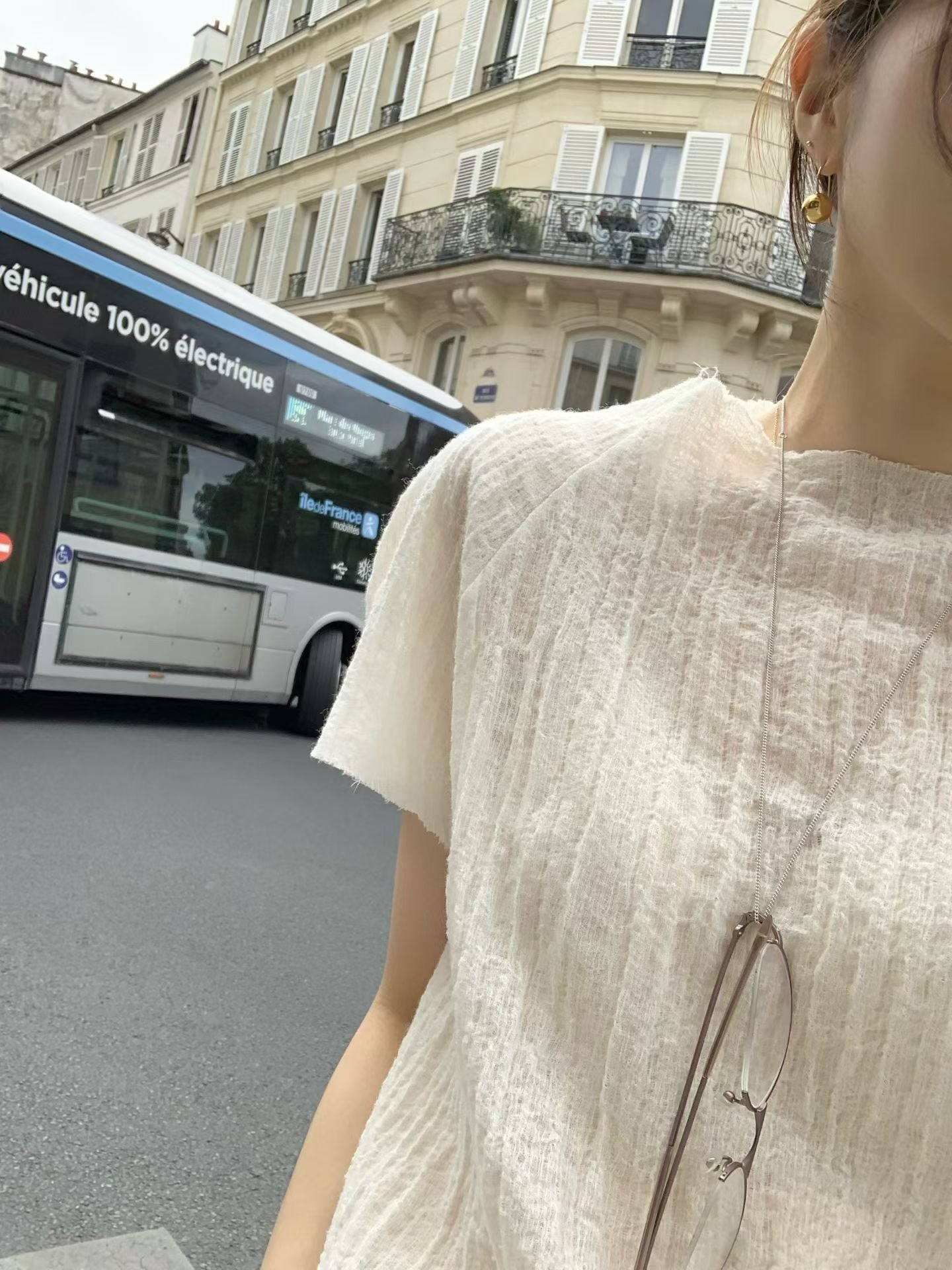 Angel Korea 柔霧中領短袖上衣O73