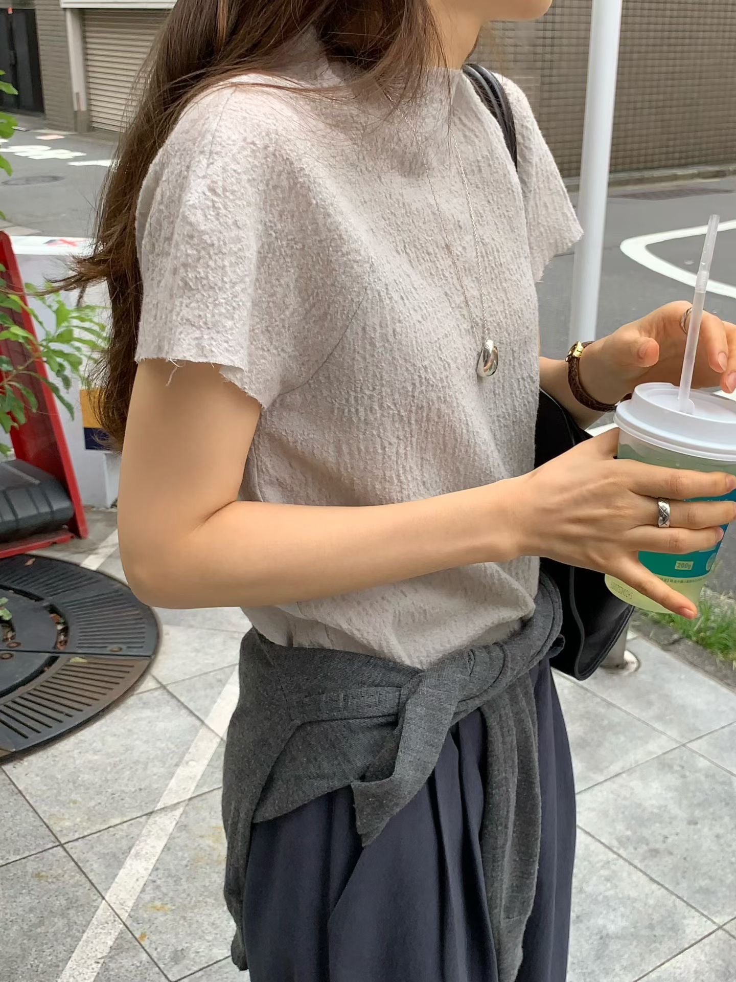 Angel Korea 柔霧中領短袖上衣O73