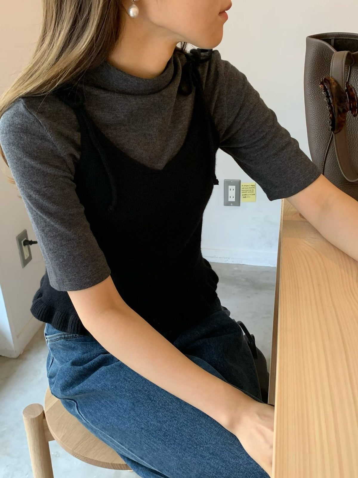 Angel Korea 秋法式綁結背心O68