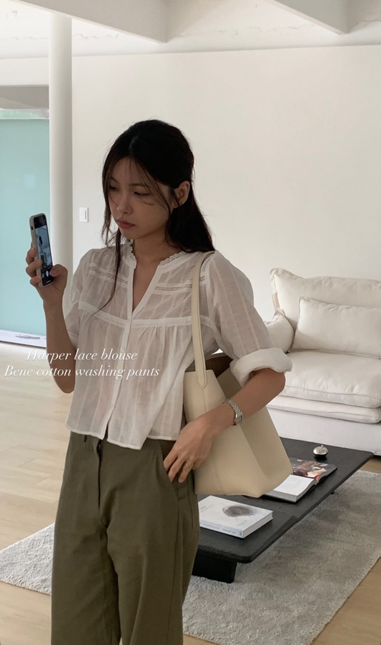 Angel Korea夏 V領輕薄雕花衫