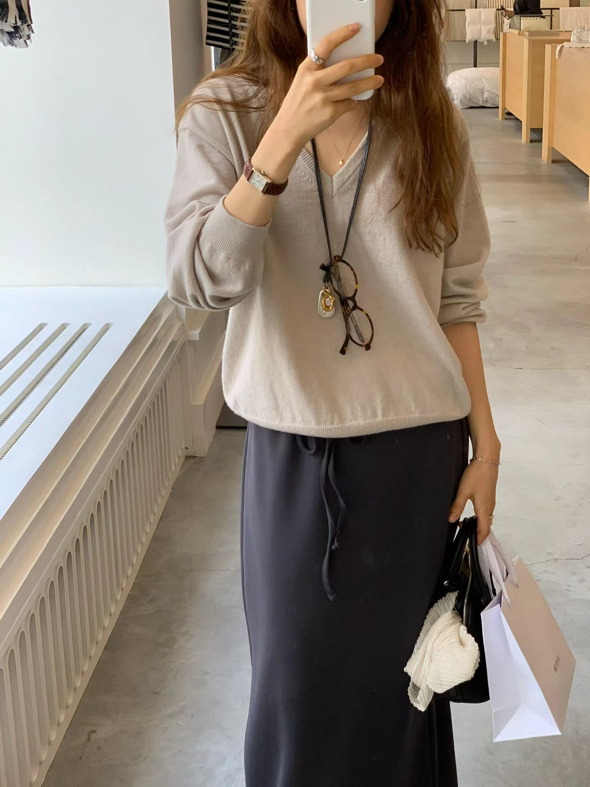 Angel Korea 秋無接縫V領針織O15