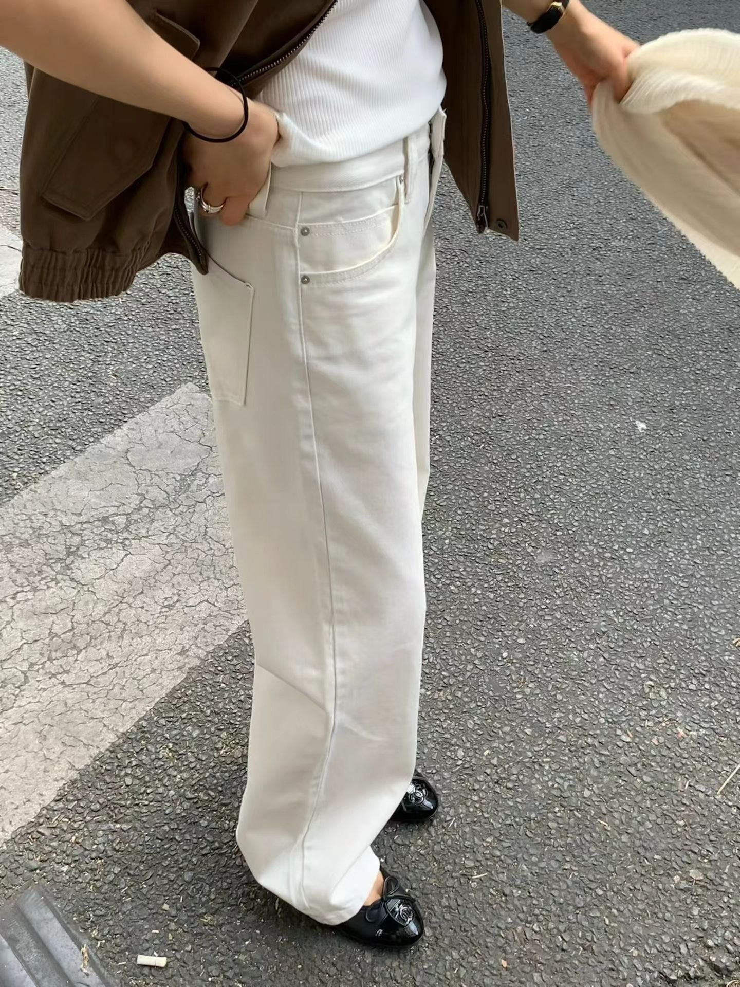 Angel Korea 秋白丹寧褲O43
