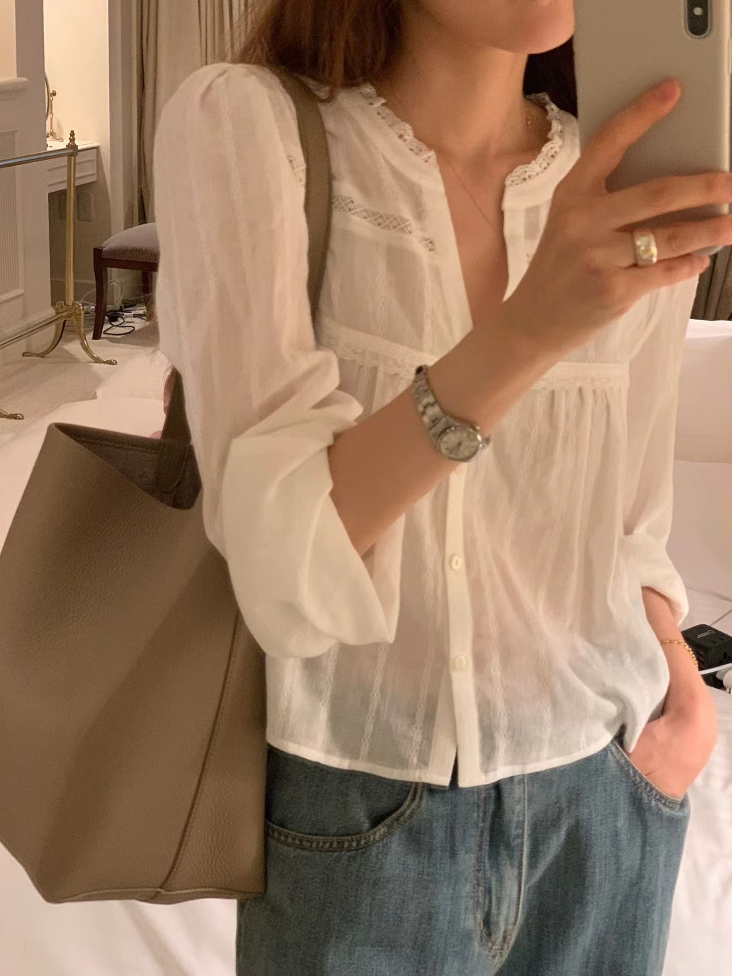 Angel Korea夏 V領輕薄雕花衫