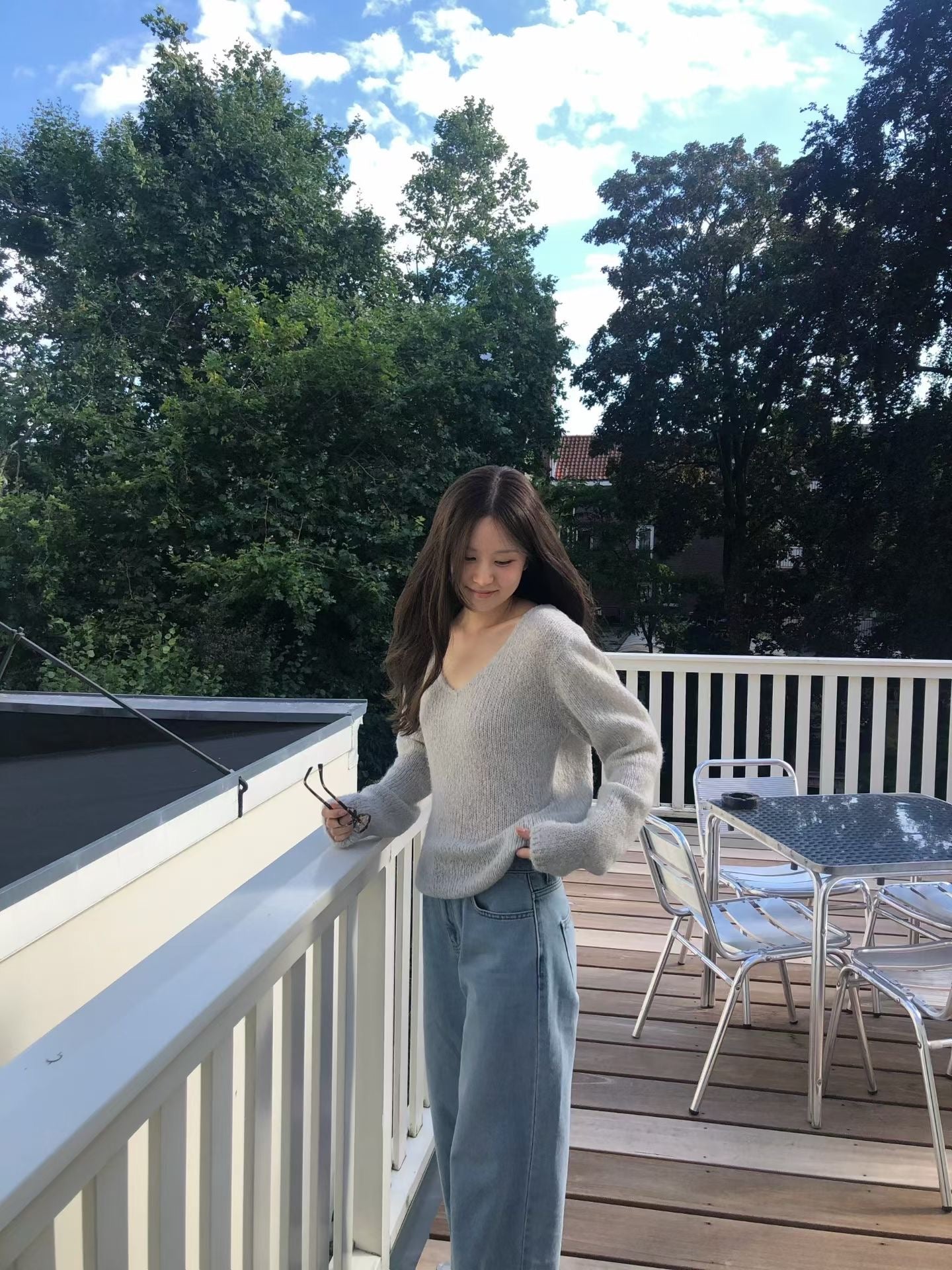 Angel Korea 秋V領透膚針織O61
