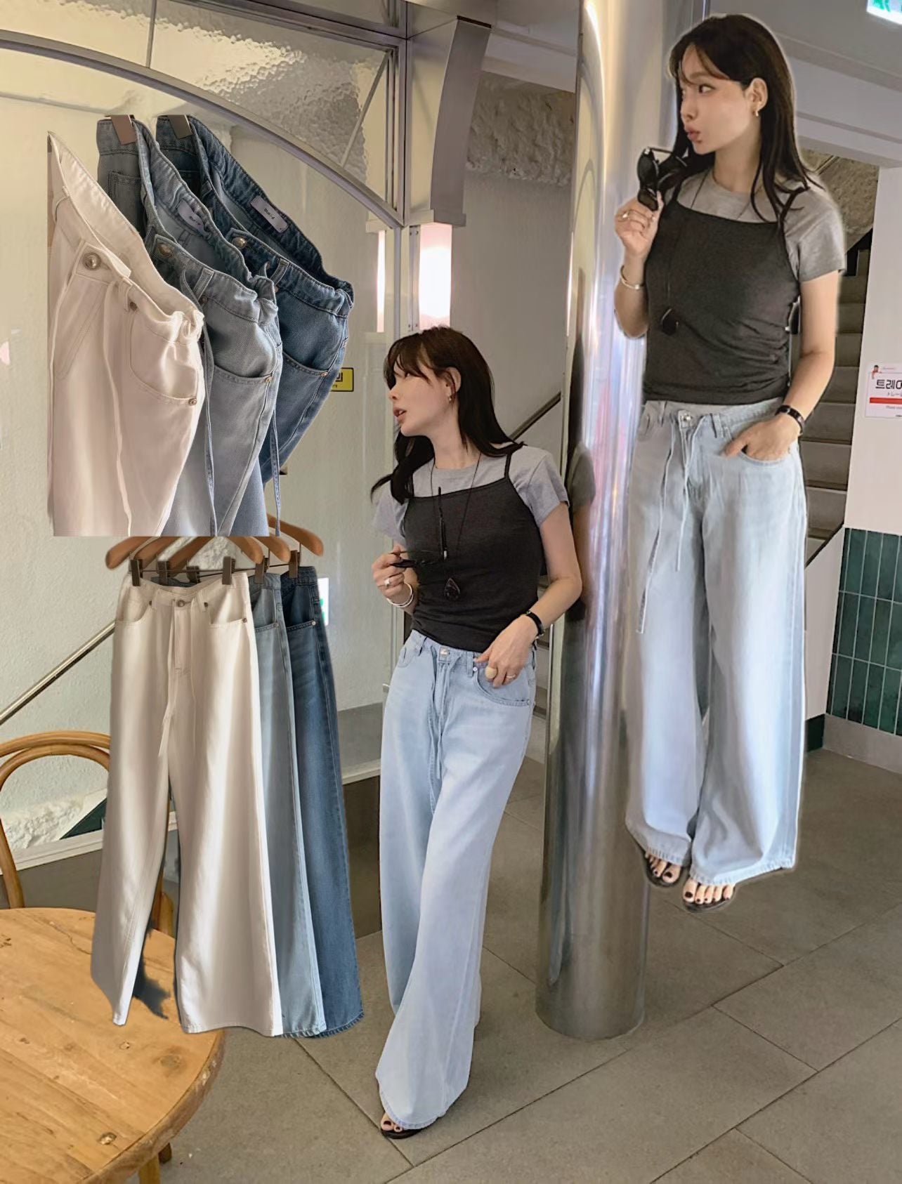 Angel Korea 夏薄料綁帶牛仔褲