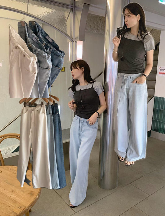 Angel Korea 夏薄料綁帶牛仔褲