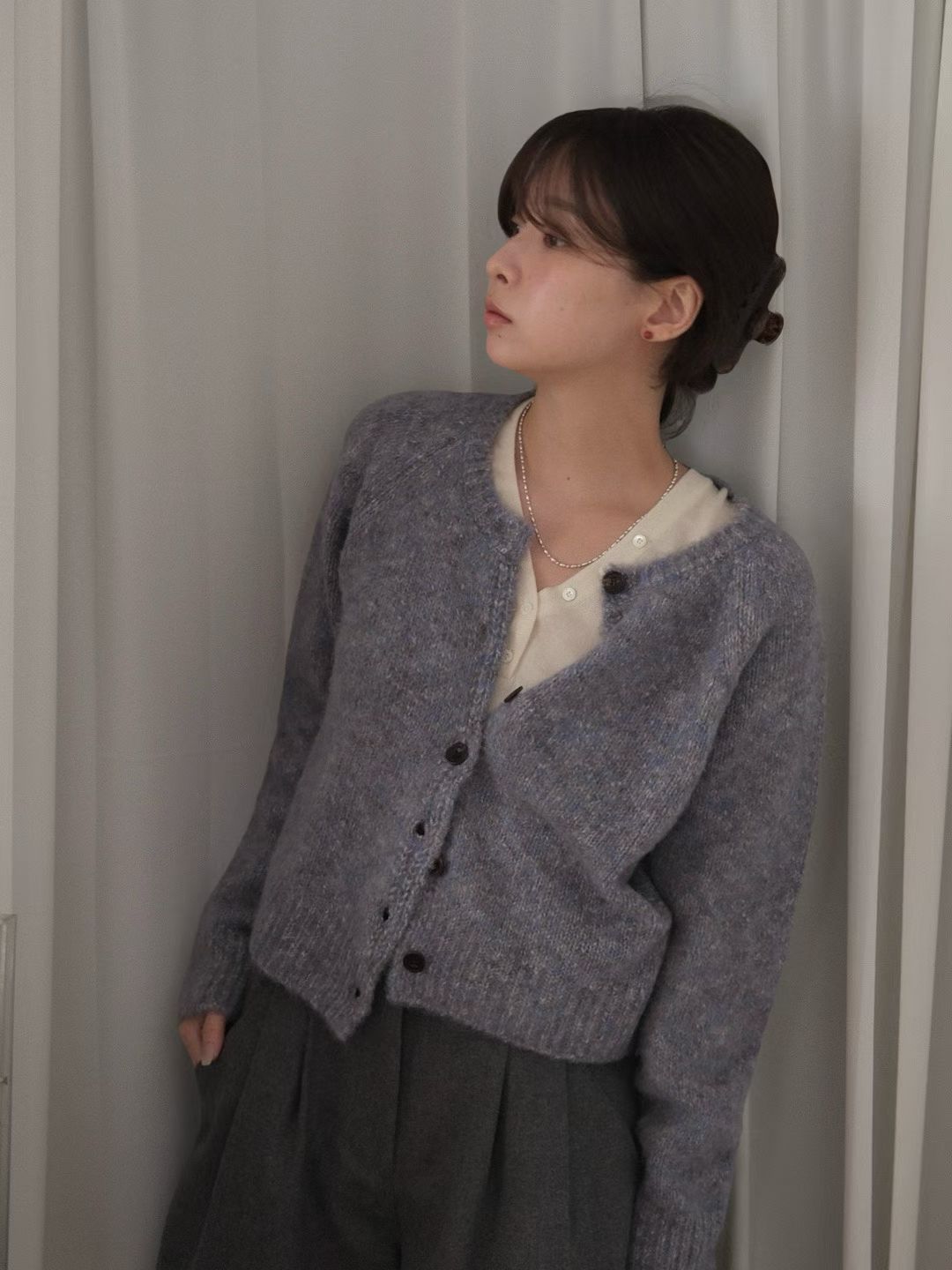 Angel Korea 秋可愛排釦針織外I18